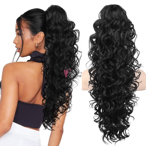 Extensie de par coada ondulata cu cleste 70 cm Negru (Brunet)  40261B